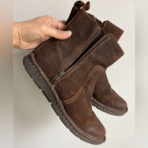Born Brown Leather Boots with Dual Zippers
